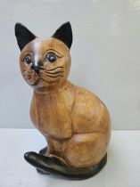 Carved Cat Figure & Wooden Sculpture
