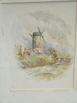 2 Watercolours In Gilt Frames Signed E Hall - Windmill & Cottage