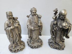 3 Oriental Brass Figures, Plate, Etc