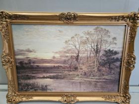 Oil Painting In Gilt Frame 'Evening Approaches' H63cm W91cm & Print 'The Sun Peeps O'er Yon Southern