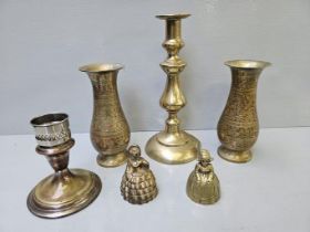 Brass Candlestick, 2 Vases Etc