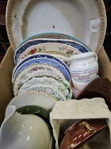 Box Including Assorted Meat & Other Plates, Jugs Etc