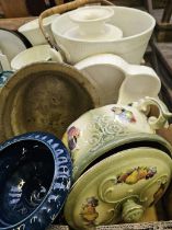Box Including Victorian Toilet Pail, 3 Vases, Casserole Dishes Etc