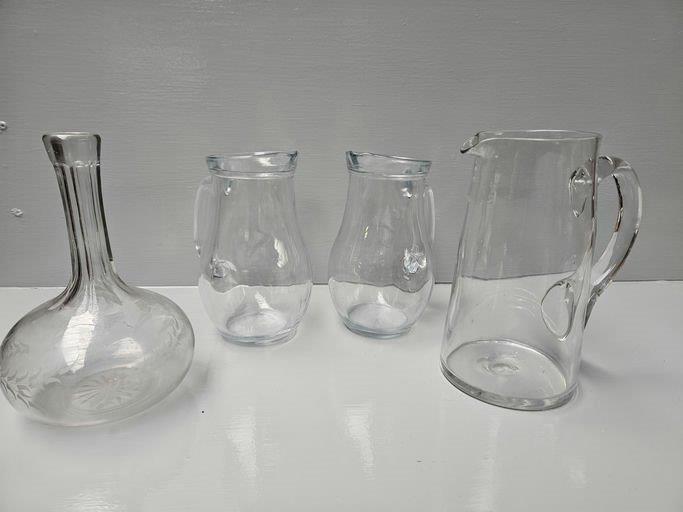 3 Glass Water Jugs, Decanter, Glass Butter Churn Etc - Image 2 of 2