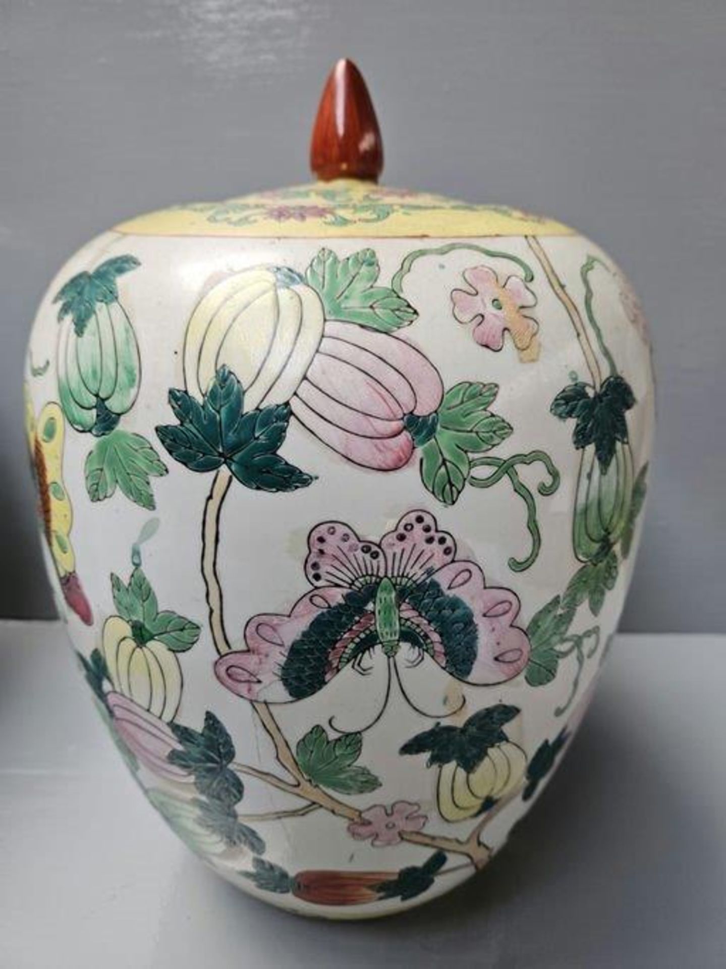 A Pair Of Large Butterfly Pattern Oriental Jars H32cm - Image 2 of 4