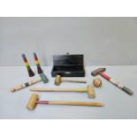 Box Including Small Mallets, Brass Gavel In Case Etc