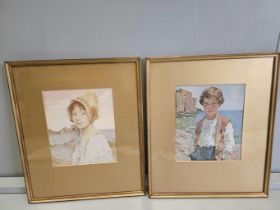 Pair Of Prints In Gilt Frames - Boy & Girl