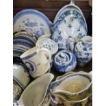 Box Including Assorted Blue & White Dinnerware, Vases Etc