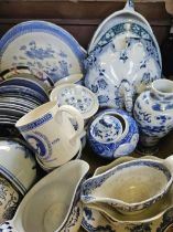 Box Including Assorted Blue & White Dinnerware, Vases Etc