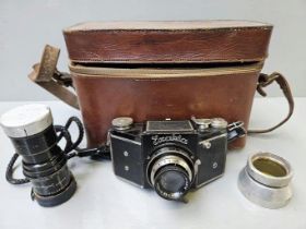 Exakta Camera In Leather Case & A Pair Of Binoculars In Case