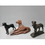 3 Dog Figurines & Brass Dog Figure