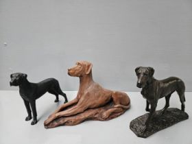 3 Dog Figurines & Brass Dog Figure