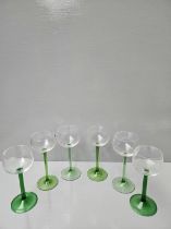 Box Including 12 Green Stem Wine Glasses, Vases Etc