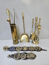 Brass Companion Set, Shell Case, Horse Brasses Etc