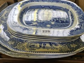 10 Various Blue & White Meat Plates