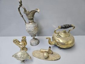 Brass Kettle, Vase, Treen Ruler Etc