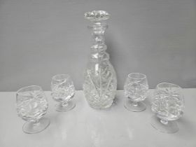 Cut Glass Decanter, 4 Whisky Tumblers, 4 Brandy Glasses & 4 Sherry Glasses