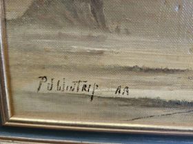 Oil Painting In Frame By P J Wintrip - Fishing Scene