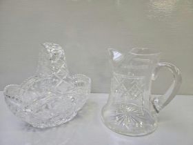 2 Victorian Decanter Jugs, Cut Glass Water Jug & Glass Basket