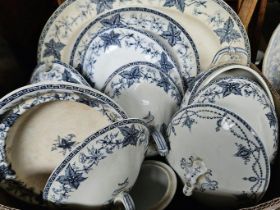 Blue & White Floral 'Crane Bill' Tureens, Meat Plate Etc