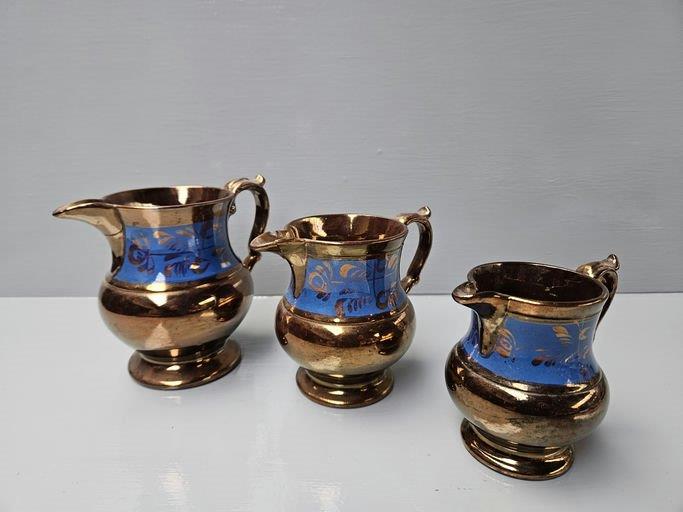 3 Copper Lustre Jugs (A/F)