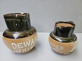 2 Royal Doulton Dewar's Whisky Water Jugs, 2 Copper Lustre Jugs, 4 Coasters Etc