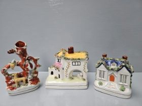 Staffordshire Vase & 2 House Figurines