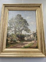 Oil Painting In Gilt Frame By Rowland Ward 'A Country Lane' & 1 Other & Print Of Highland Pipers