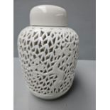 White Ceramic Oriental Lattice Lamp Base H27cm