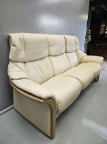 Cream Leather 3 Seater Settee H100cm W204cm D74cm