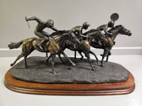 Border Fine Arts Bronze 'Going For The Post' L83 Limited Edition AP3/350 By D Geenty On Wood Base