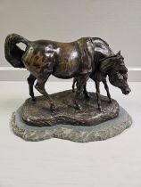 Border Fine Arts Bronze 'Arab Mare And Foal' Limited Edition 95/500 On Slate Base By V Hayton With C