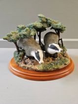 Border Fine Arts 'Country Character's 'Badger Ball' A1020 On Wood Base