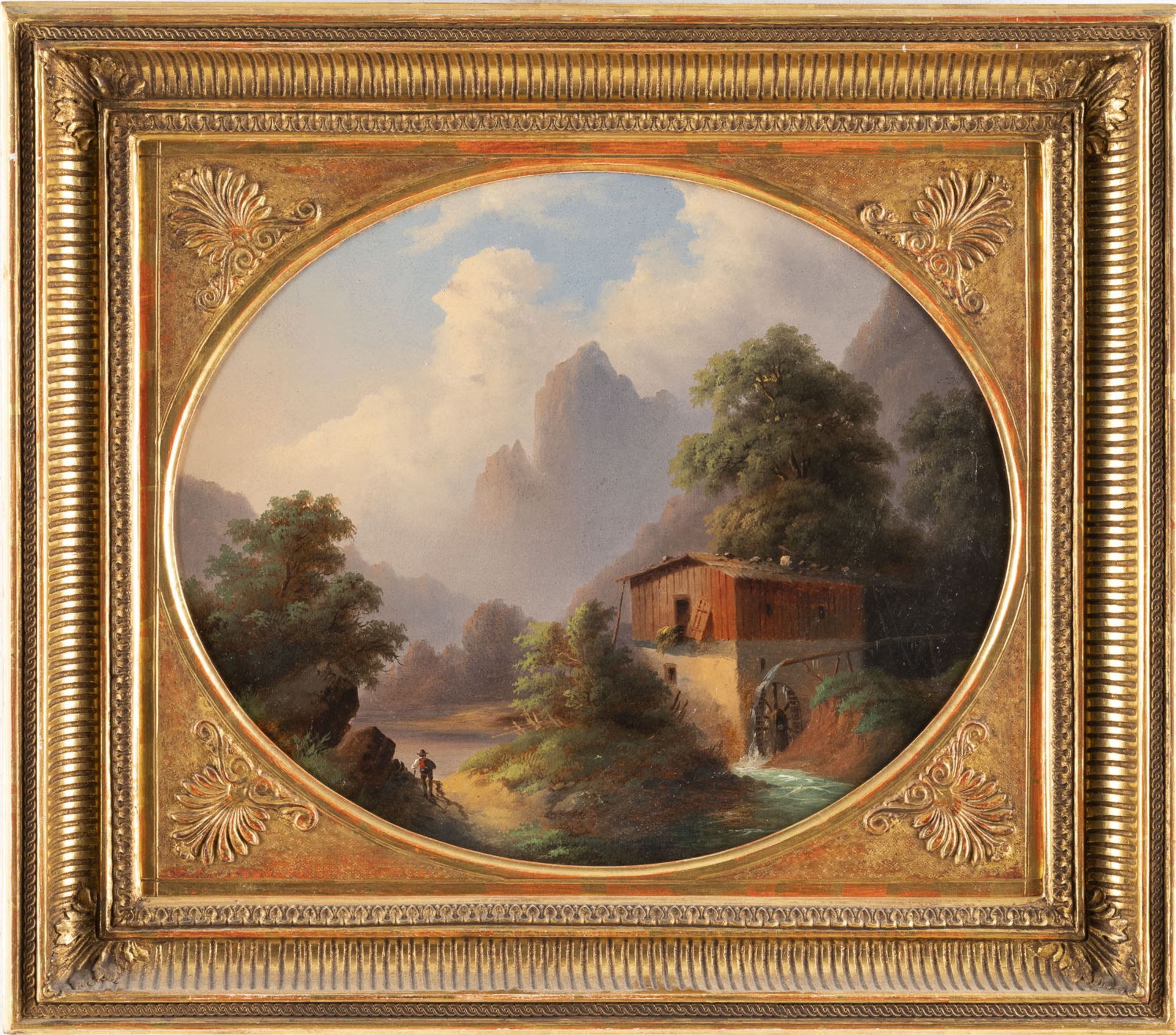 Zwei Gemälde. Gebirgslandschaft mit Windmühle. Gebirgslandschaft mit Wasserfall - Image 8 of 8
