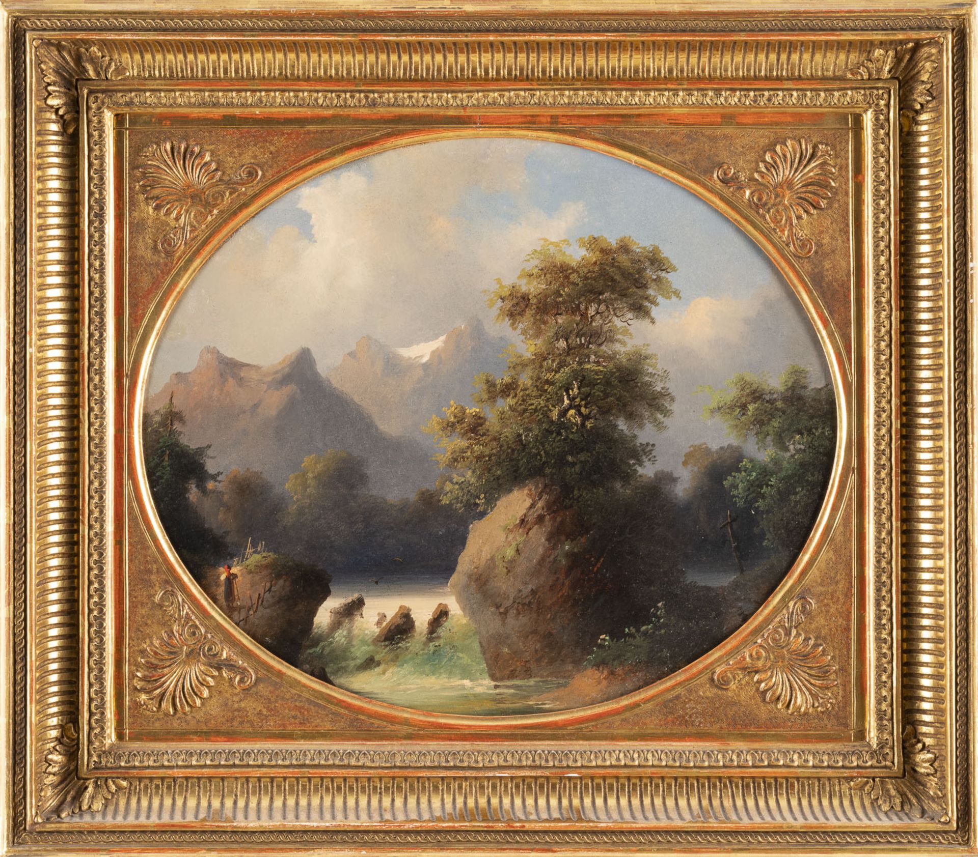 Zwei Gemälde. Gebirgslandschaft mit Windmühle. Gebirgslandschaft mit Wasserfall - Image 3 of 8
