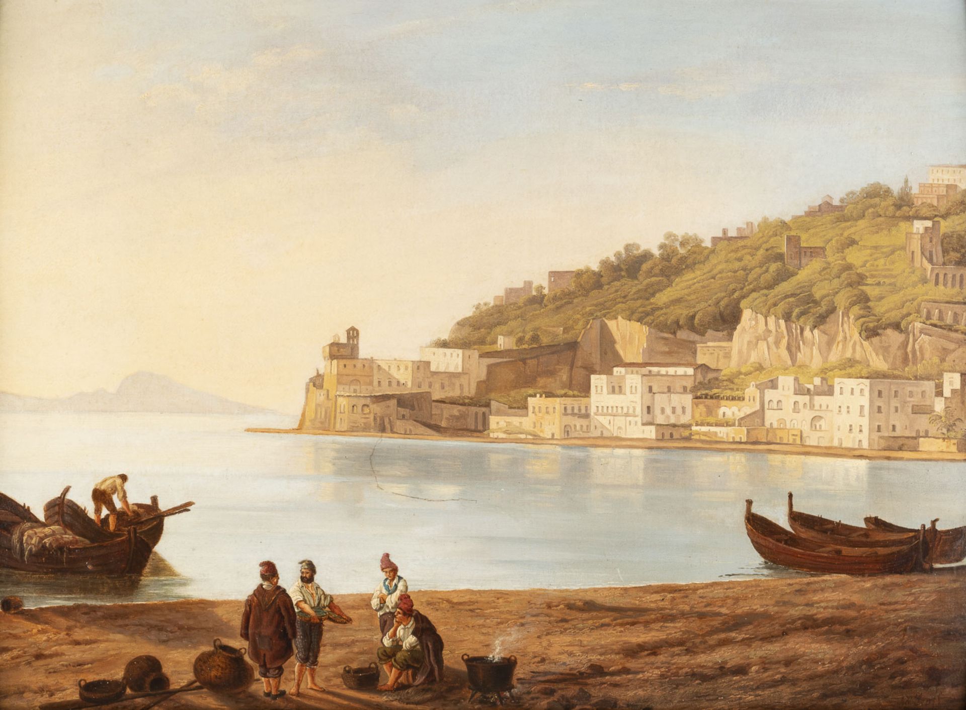 Südliche Küstenlandschaft mit Fischern und Stadt im Hintergrund (1868) - Image 2 of 4