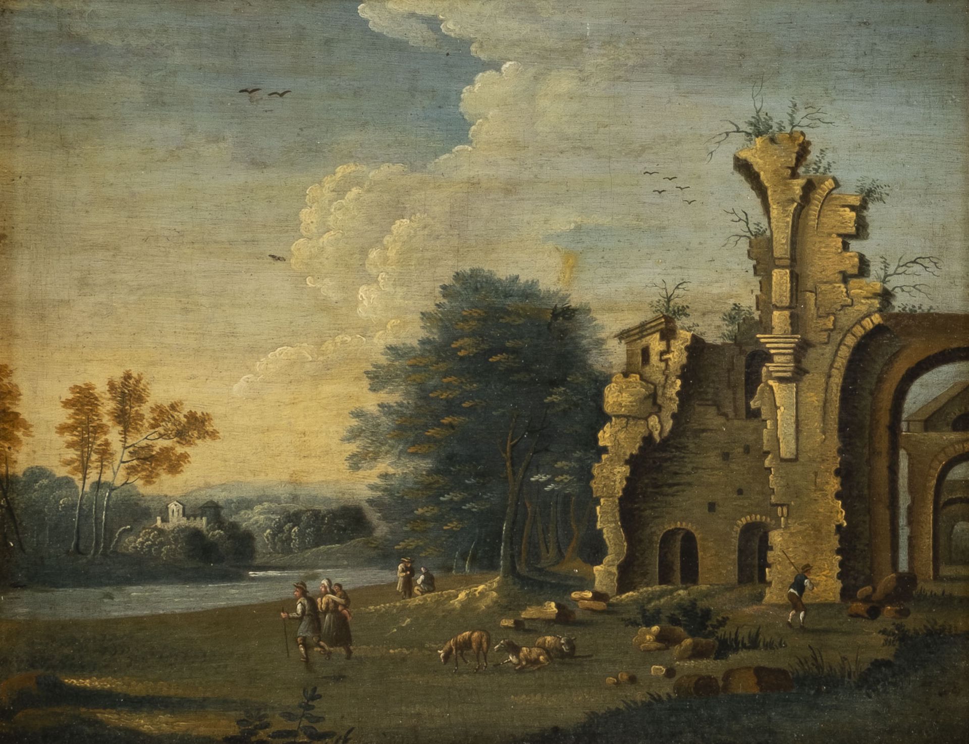 Paar Landschaftsgemälde: Ansicht der Ruinen. Aussicht auf eine mittelalterliche Burg (1798) - Image 3 of 10