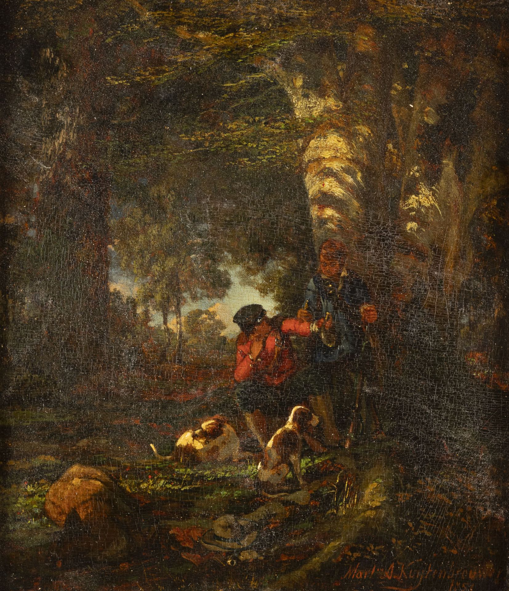 Rastende Jäger in Waldlandschaft (1851)