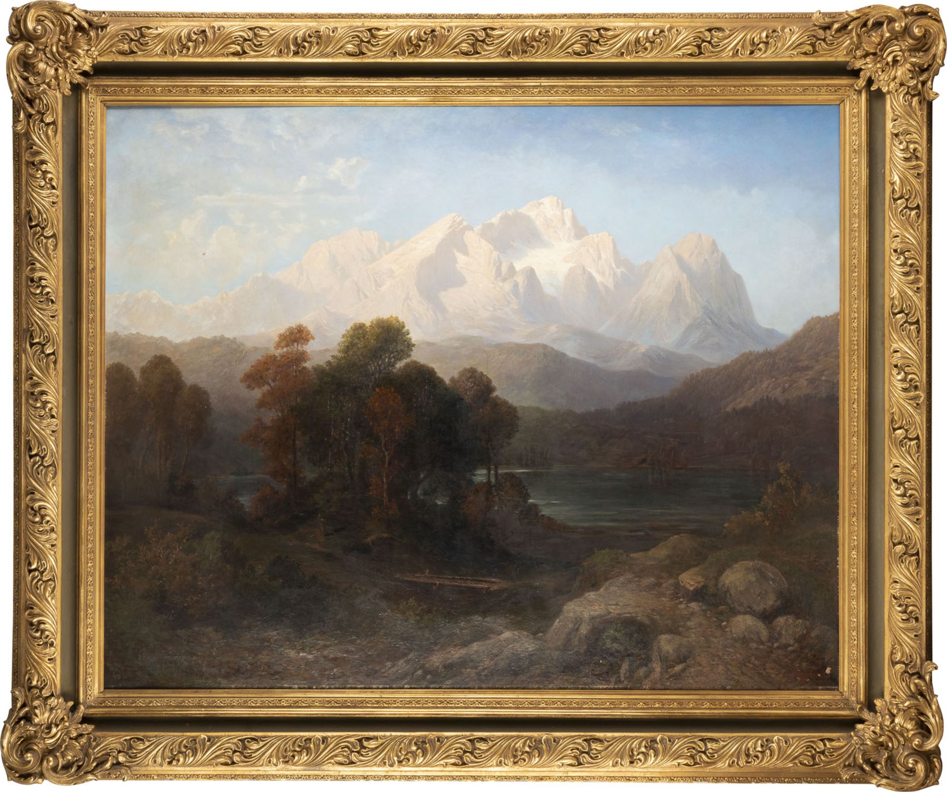 Großformatiges Panoramagemälde der Alpen und eines Gebirssees (1864) - Image 3 of 4