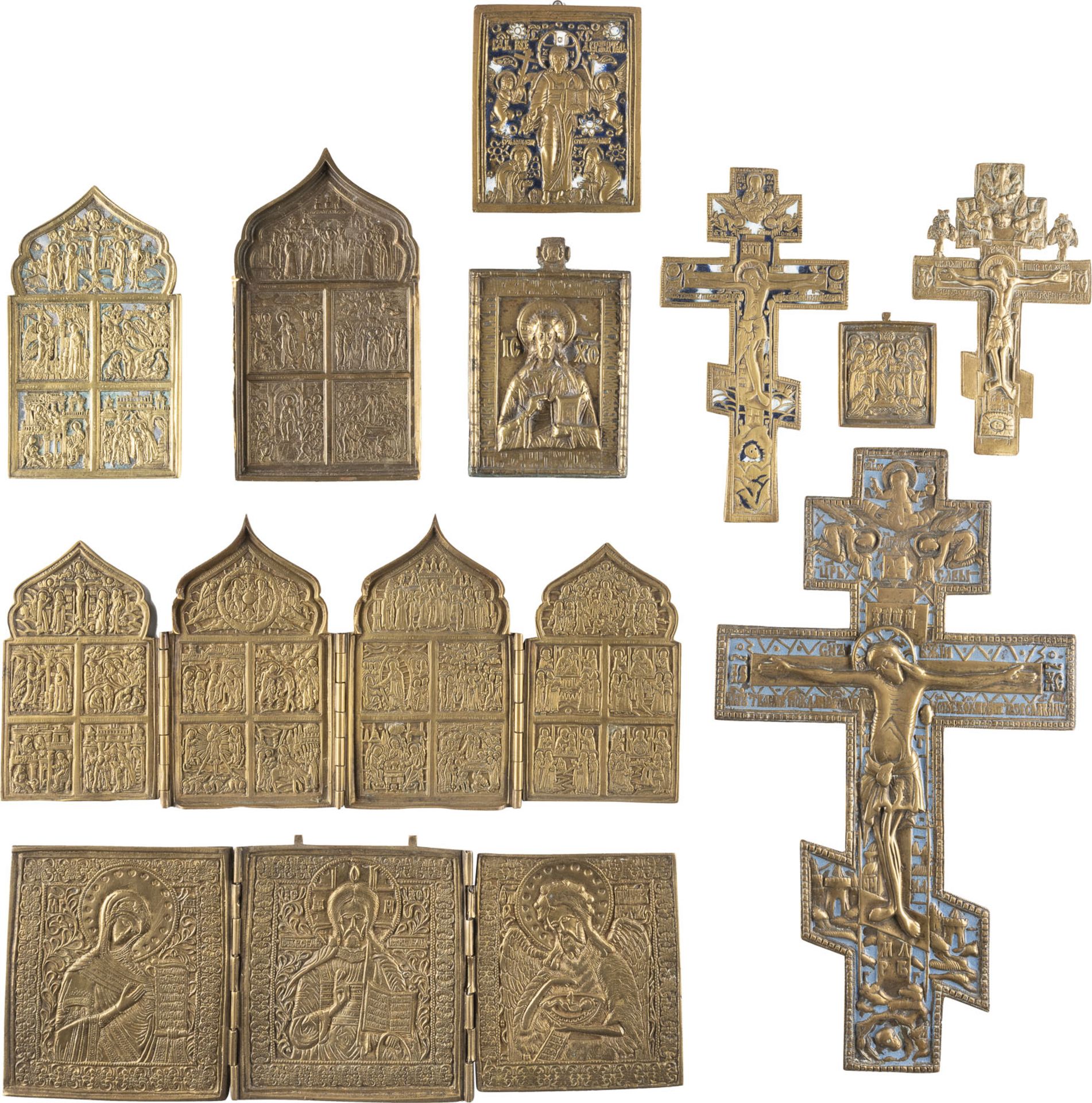   DATIERTE IKONE MIT CHRISTUS PANTOKRATOR, DREI KRUZIFIXE, QUADRIPTYCHON, TRIPTYCHON UND VIER BRONZE