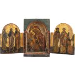 SEHR FEINES TRIPTYCHON MIT DER MADRE DELLA CONSOLAZIONE UND AUSGEWÄHLTEN HEILIGEN