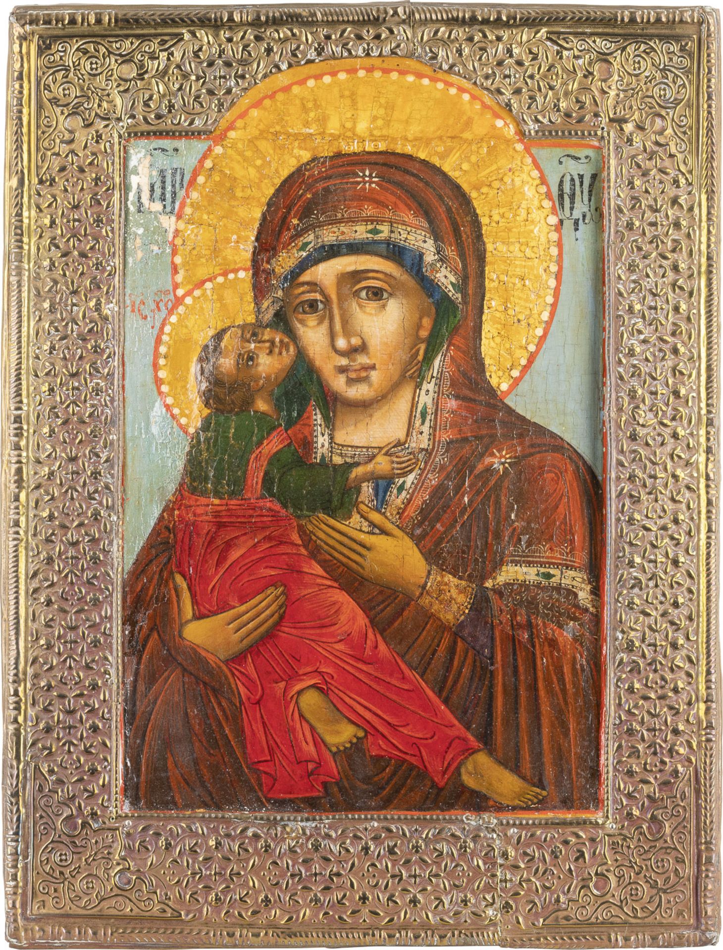   ZWEI IKONEN: CHRISTUS PANTOKRATOR MIT RIZA UND GOTTESMUTTER WLADIMIRSKAJA MIT BASMA - Bild 3 aus 3