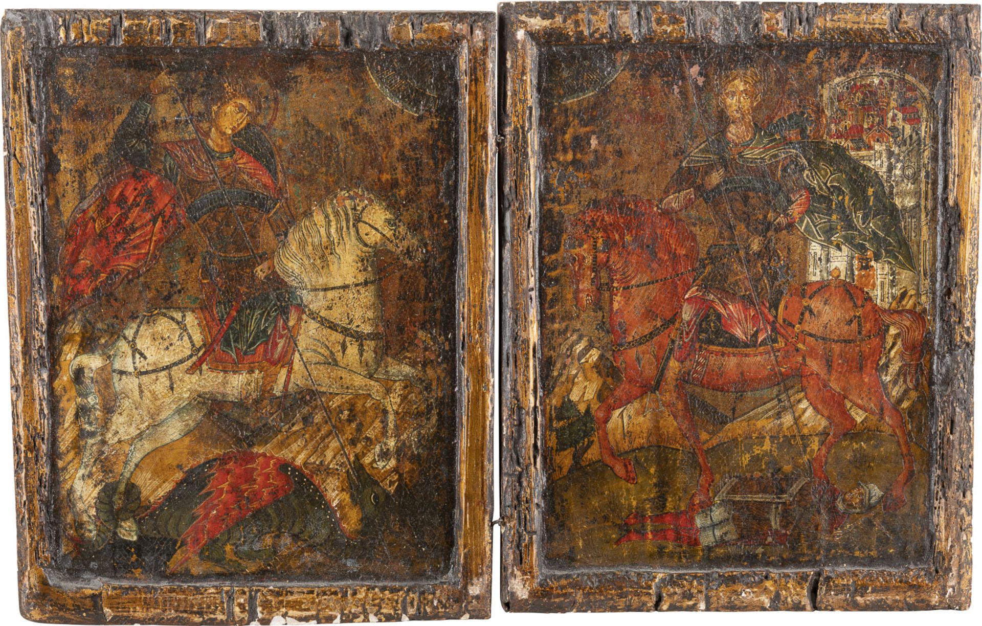 GROSSES DIPTYCHON MIT DEN HEILIGEN GEORG UND DEMETRIUS