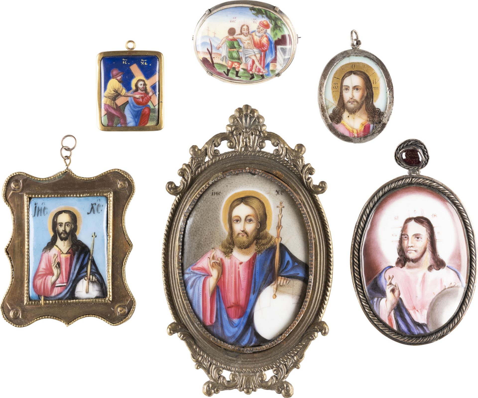   SAMMLUNG VON SECHS FINIFTI MIT CHRISTUS PANTOKRATOR, DER KREUZTRAGUNG UND DER GRABLEGUNG CHRISTI