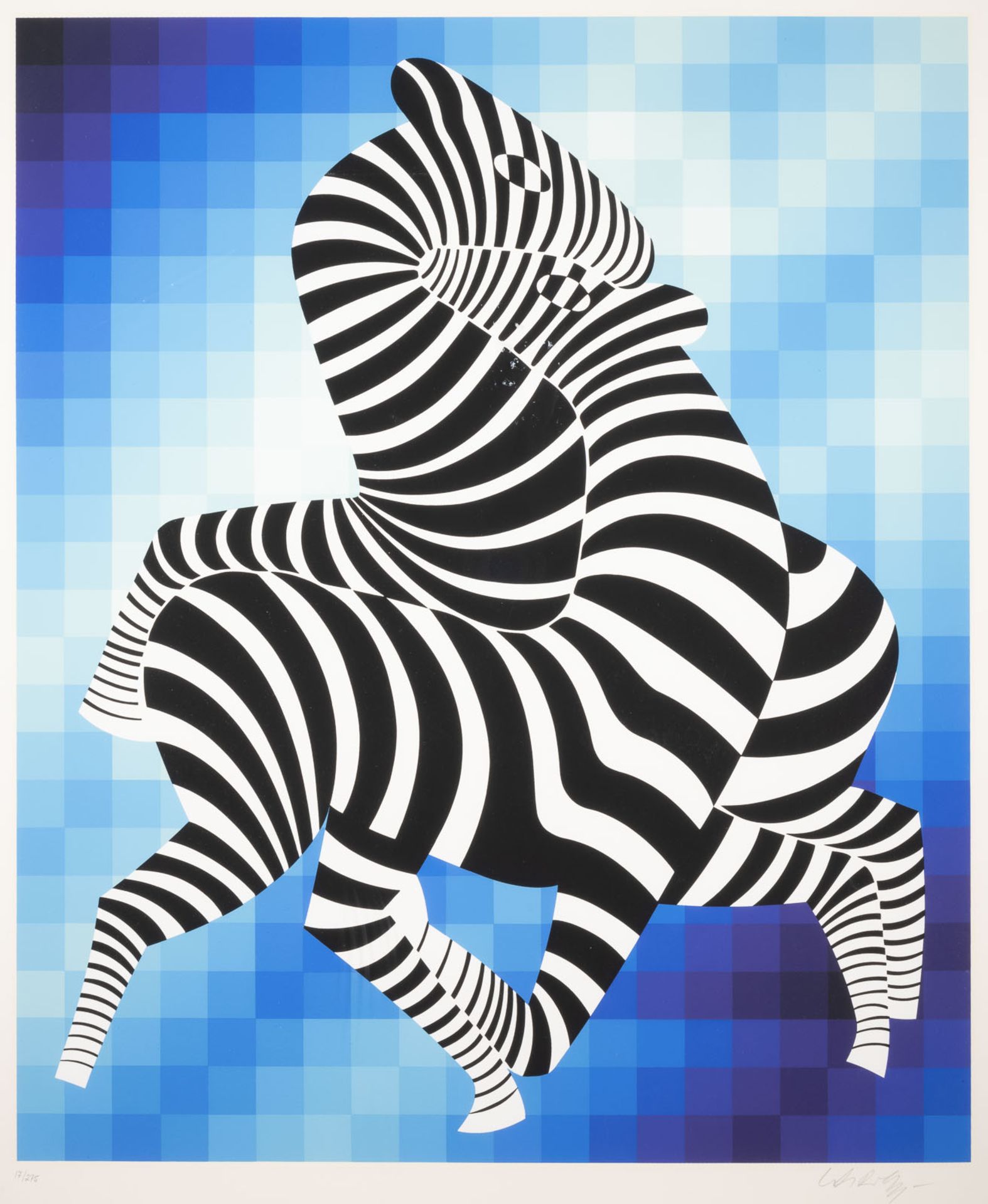 VICTOR VASARELY 'ZEBRA COUPLE BLUE' (1987)