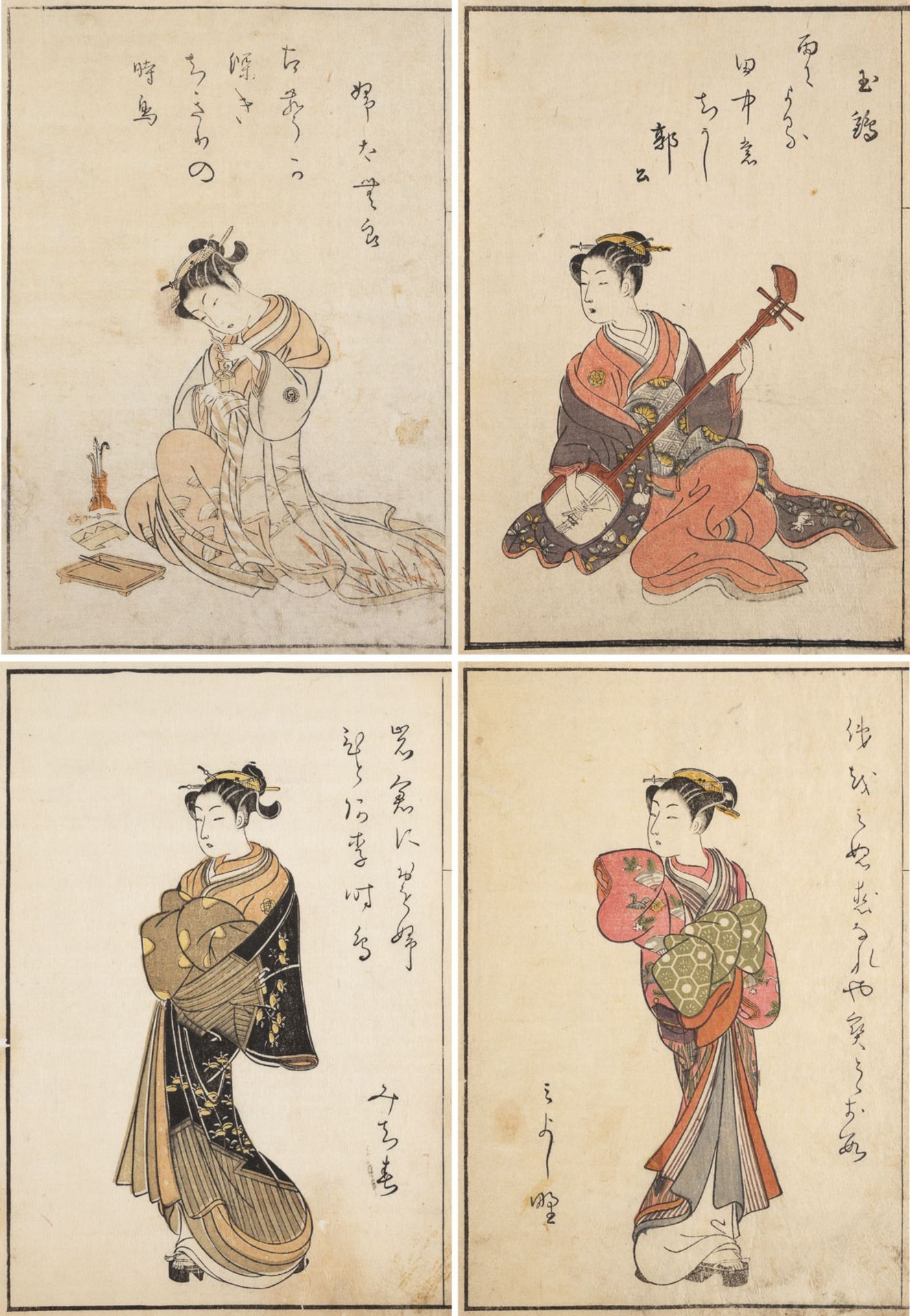 SUZUKI HARUNOBU, SIEBZEHN BUCHSEITEN AUS DEM 'EHON SEIRO BIJIN AWASE' - Image 2 of 4