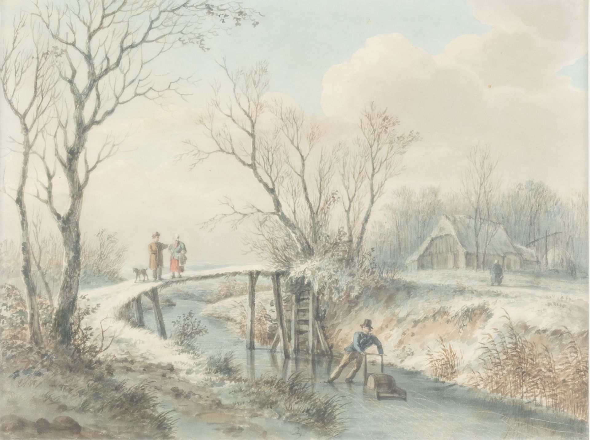 DIRK VON OUSTERHOUT (ATTR.) 1756 - 1830 Winterlandschaft mit gefrorenem Fluss und Staffage