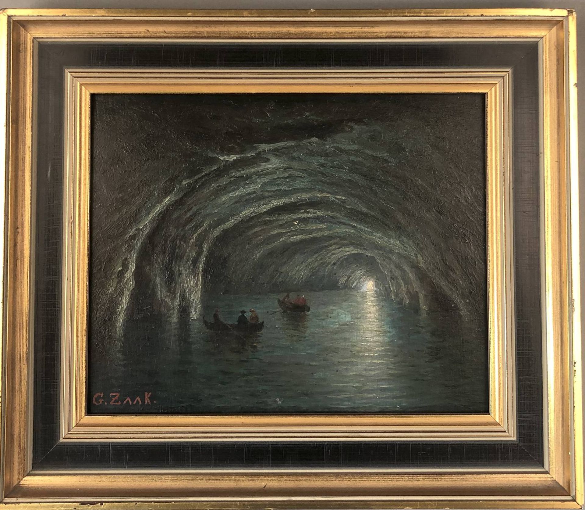 GUSTAV ZAAK (ATTR.) 1845 - 1923 In der blauen Grotte auf Capri Öl auf Holz. 23,5 x 29 cm (R. 33 x 39