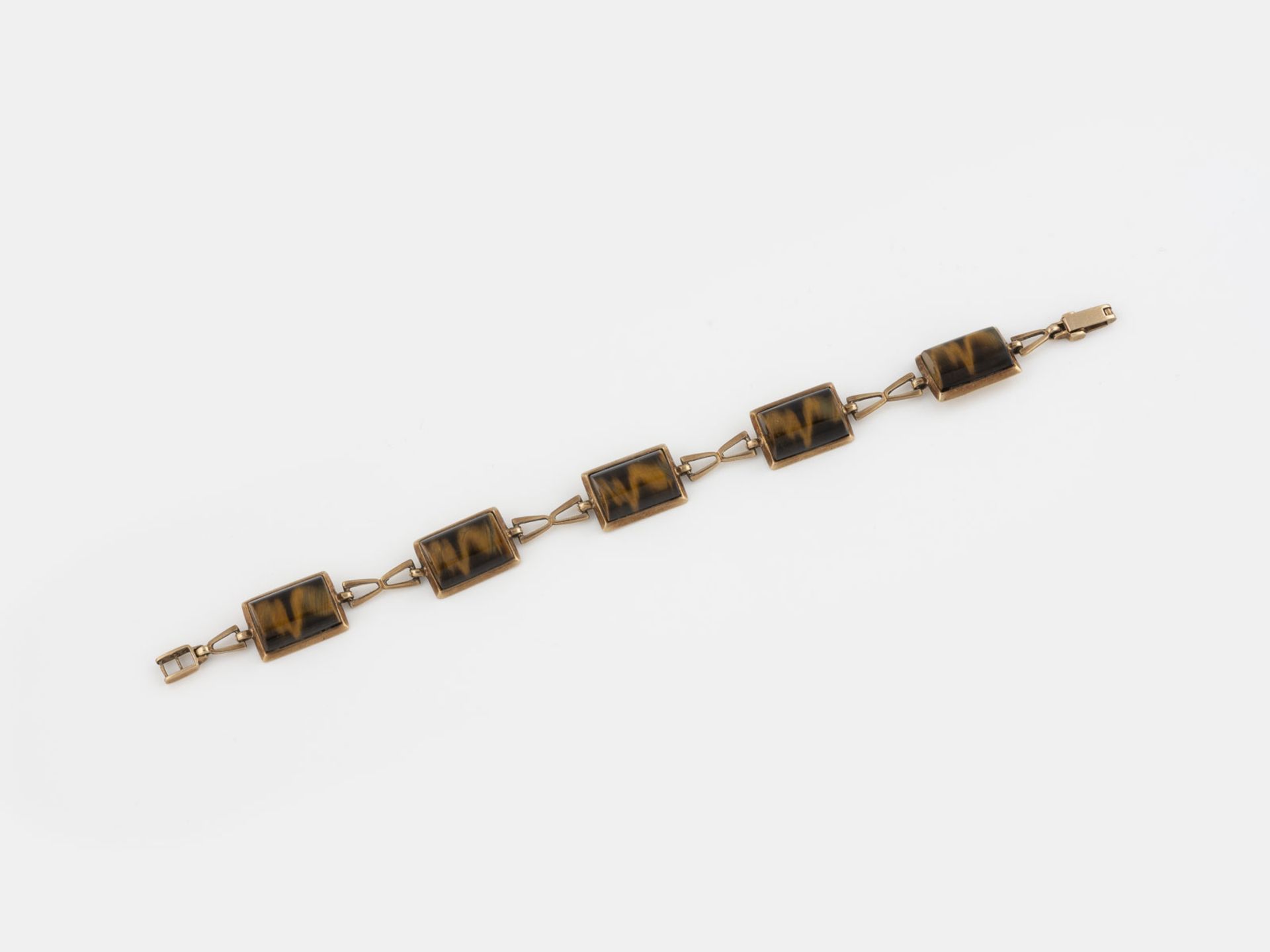 TIGERAUGEN-ARMBAND  Gelbgold. L. 19 cm, Ges.-Gew. ca. 19,9 