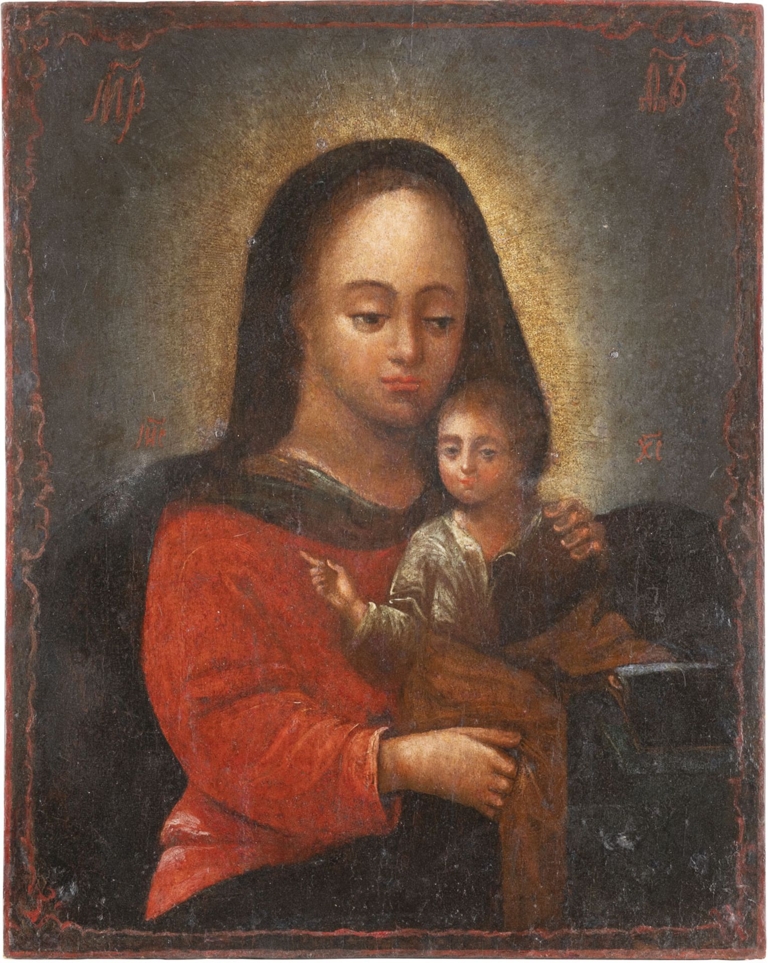 A RARE AND LARGE ICON SHOWING THE MOTHER OF GOD